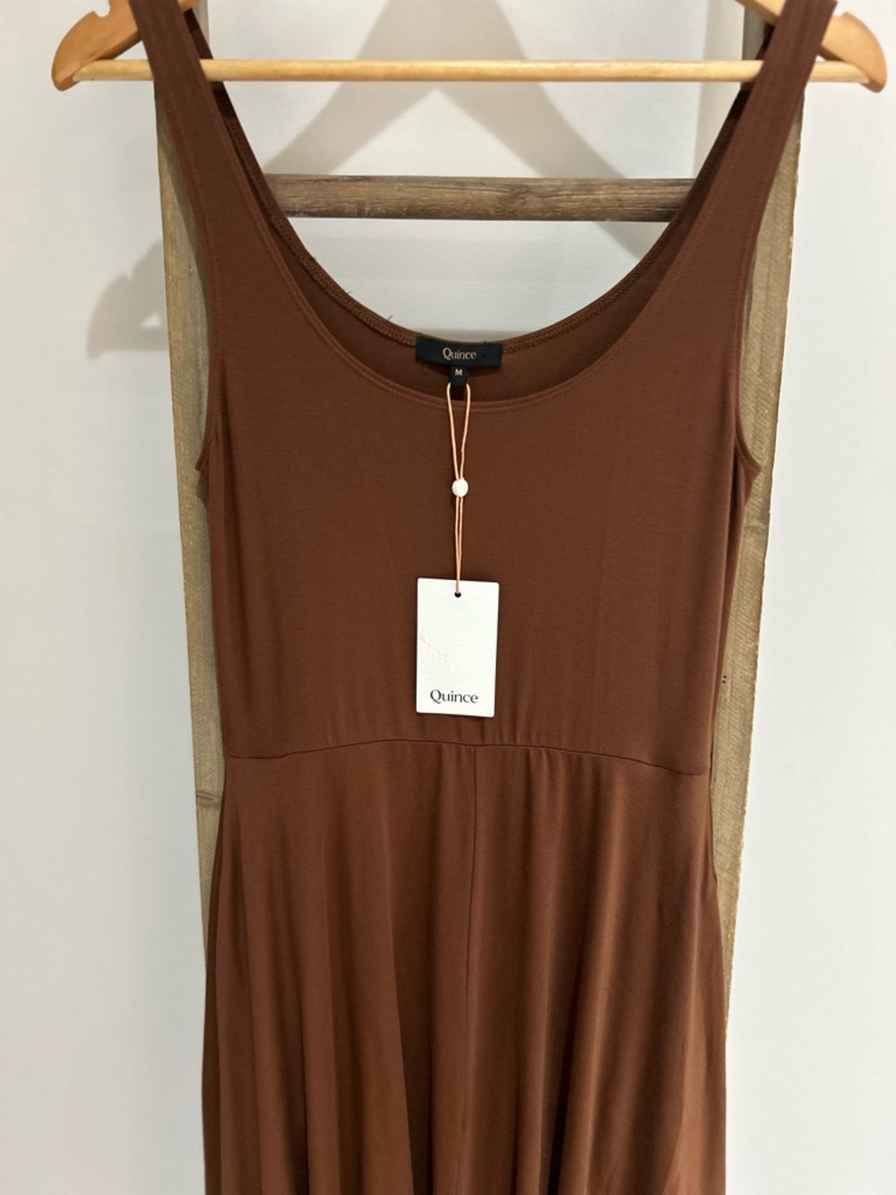 Quince Tencel Jersey Fit Flare Midi Dress Brown Stretchy Size M NWT Classic Chic - Picture 4 of 11